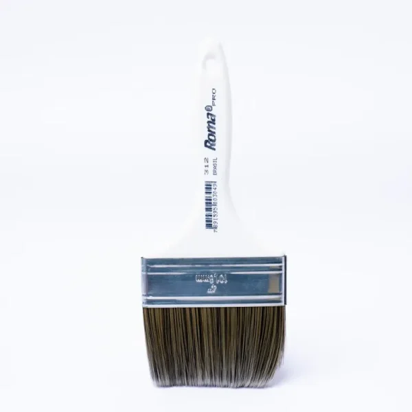 Brocha de fibra sintética con mango blanco Roma 4 plg